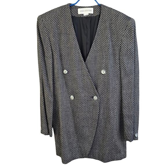 Vintage Jones New York Black Double Breasted Collarless Office Blazer Jacket 6 - Picture 1 of 6